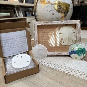 #14- Legend of the sand-dollar shadow-box crafted w/freshwater pearls, CZ & more